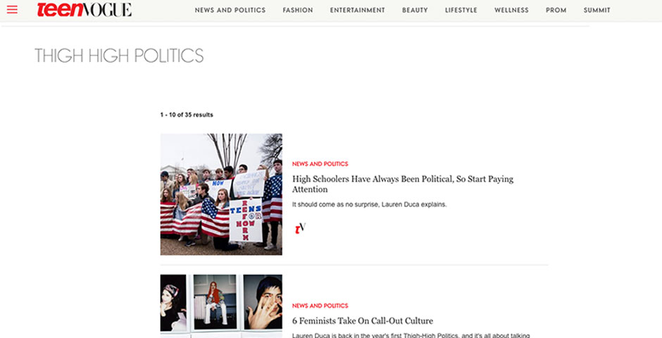 Nominee - Teen Vogue – “Thigh High Politics”