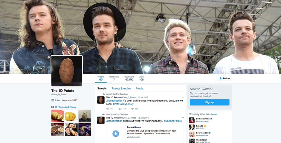 Nominee - The One Direction Potato Social Accounts