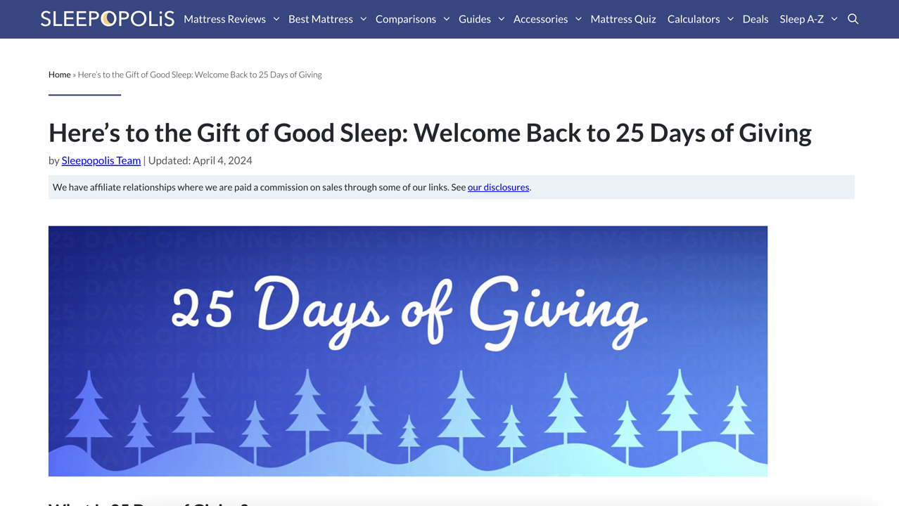 25 Days of Giving by Sleepopolis/Pillar4 Media