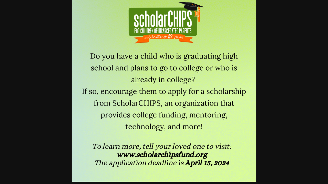 ScholarCHIPS and Aventiv Collaboration - Scholarship Flier on Prison Tablets by ScholarCHIPS, Inc.