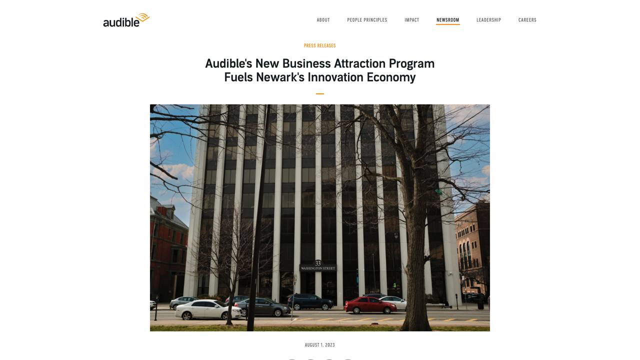 Audible’s New Business Attraction Program Recruits Diverse, High-Growth Companies to Newark’s Tech & Creative Innovation Economy by Audible