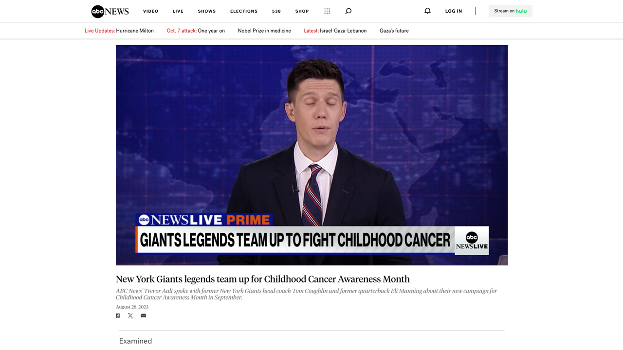 Eli Manning, Tom Coughlin team up to help families tackling childhood cancer by Tom Coughlin Jay Fund Foundation/Tackle Kids Cancer