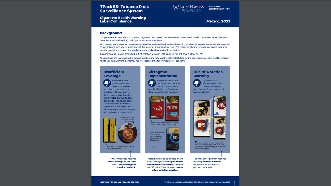 Tobacco Product Packaging Regulation and Compliance in Mexico by Institute for Global Tobacco Control