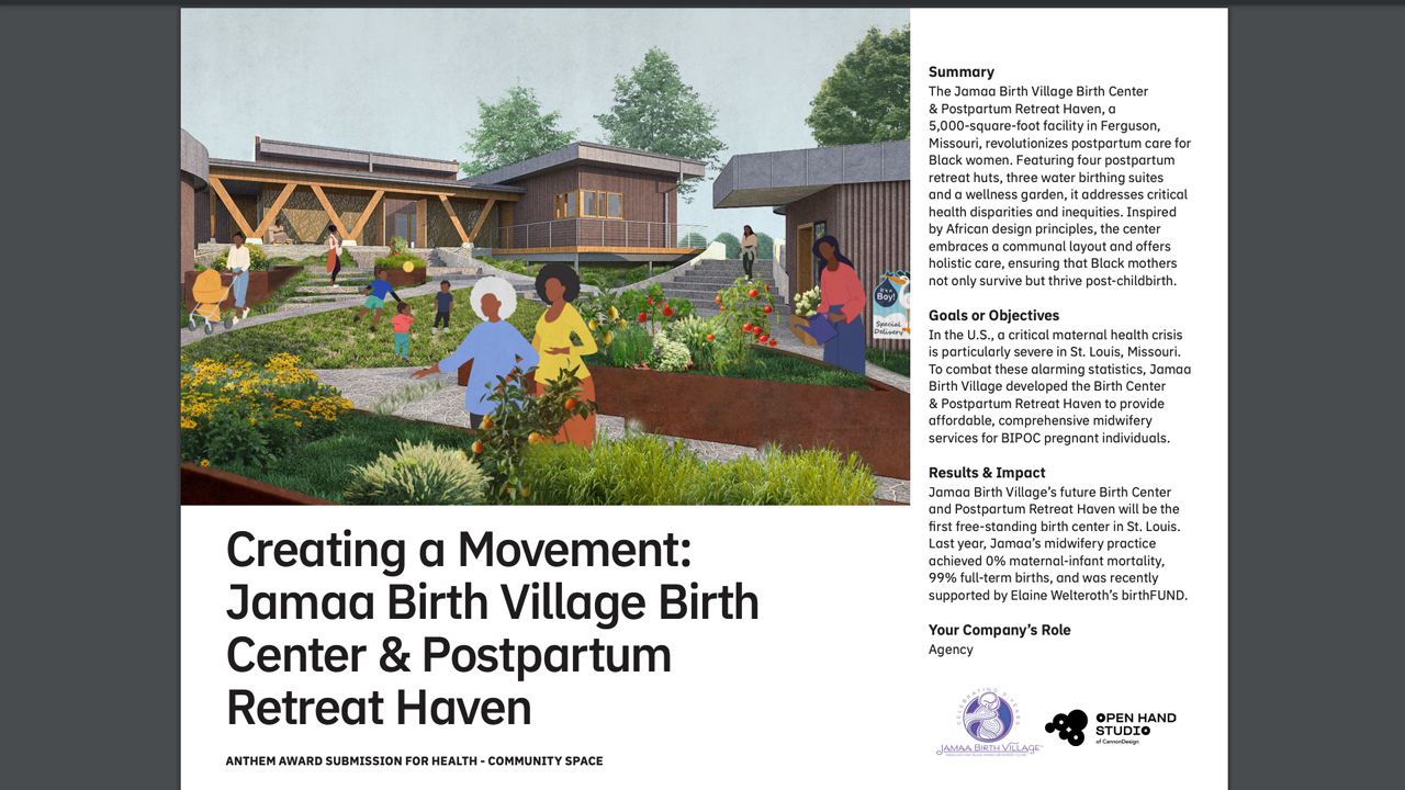 Creating a Movement: Jamaa Birth Village Birth Center & Postpartum Retreat Haven by Open Hand Studio of CannonDesign