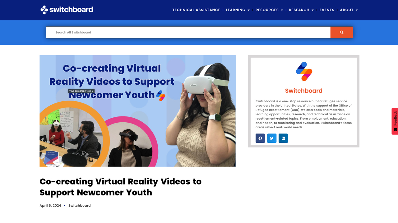 Co-Creating Virtual Reality Videos To Support Newcomer Youth by Switchboard