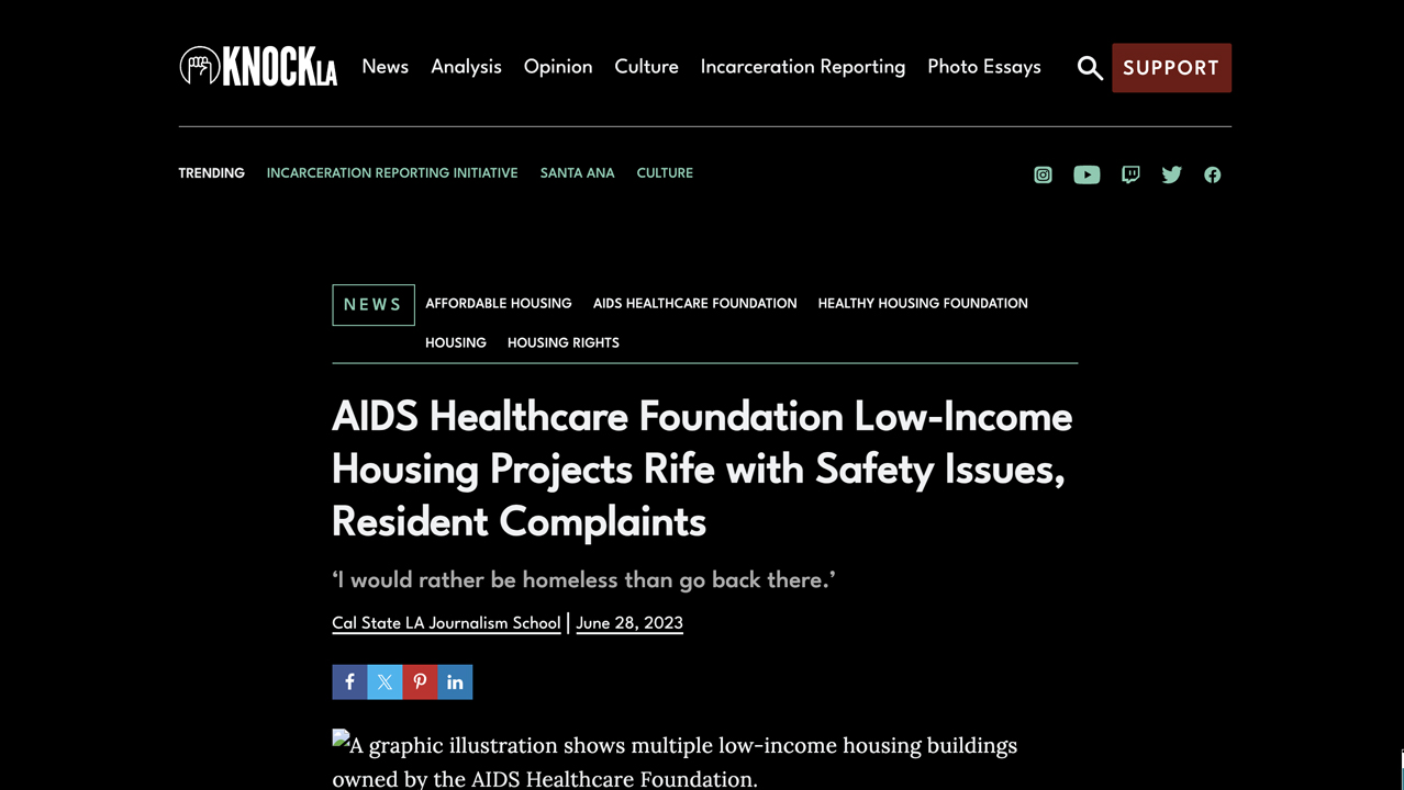 "Housing Hazards" series: Student journalists take on multi-million dollar nonprofit by Cal State LA's UT Community News