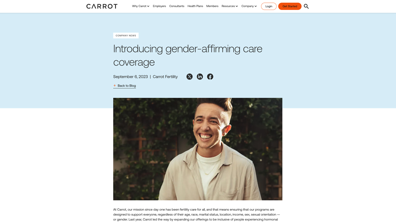 Gender-affirming care coverage by Carrot Fertility