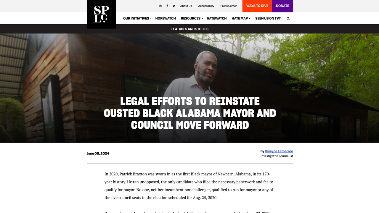 Legal efforts to reinstate ousted Black Alabama mayor and council move forward by Southern Poverty Law Center