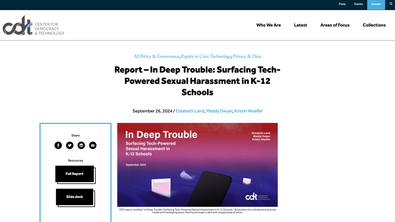 CDT Report – In Deep Trouble: Surfacing Tech-Powered Sexual Harassment in K-12 Schools by Center for Democracy & Technology