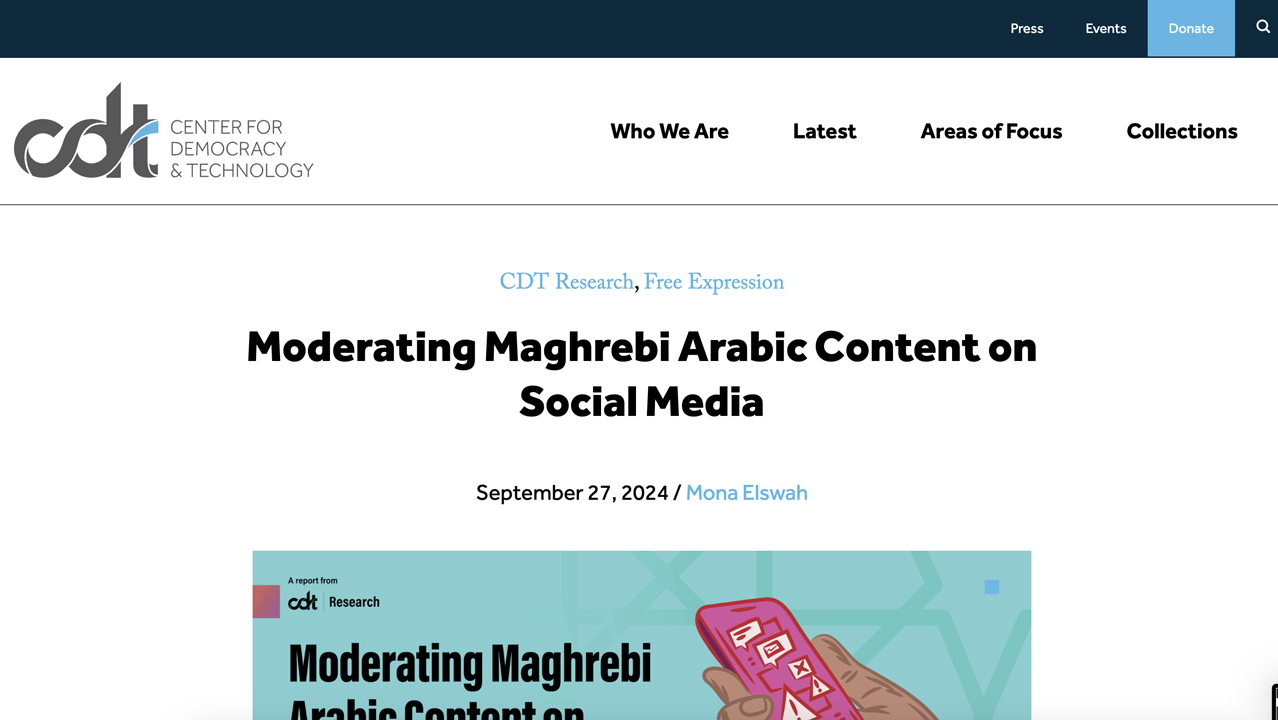 CDT Report - Moderating Maghrebi Arabic Content on Social Media by Center for Democracy & Technology