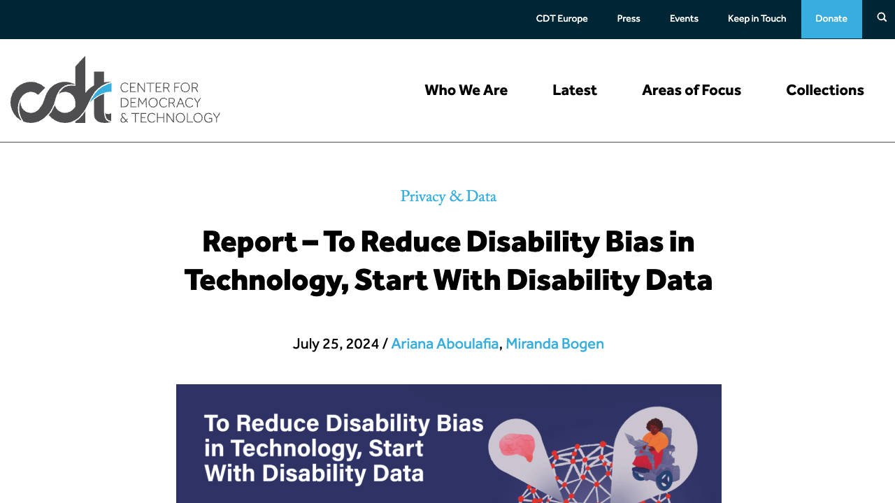 CDT Report - To Reduce Disability Bias in Technology, Start With Disability Data by Center for Democracy & Technology