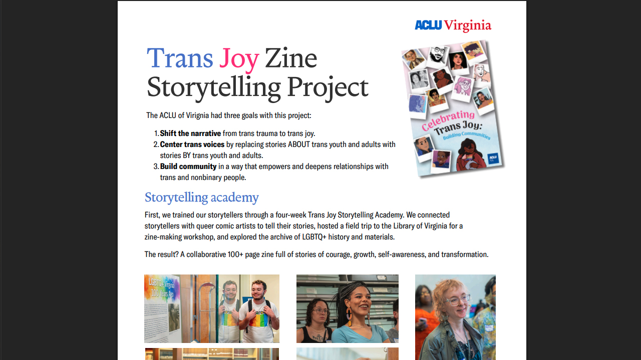 ACLU-VA's “Celebrating Trans Joy: Building Communities” - Virginia's first-ever trans joy zine by ACLU of Virginia