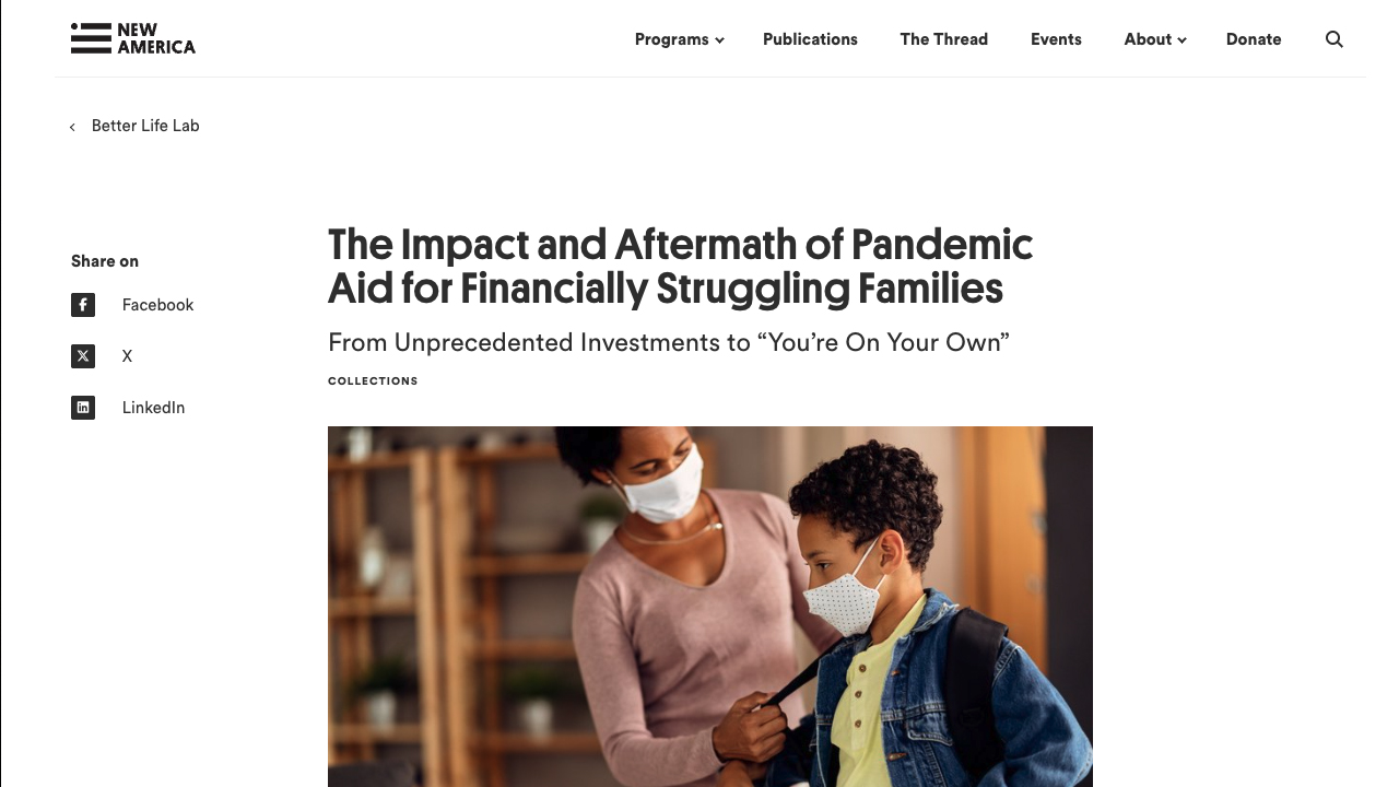 A Glimpse of Stability. The Impact and Aftermath of Pandemic Aid for Financially Struggling Families: From Unprecedented Investments to “You’re On Your Own” by Better Life Lab at New America