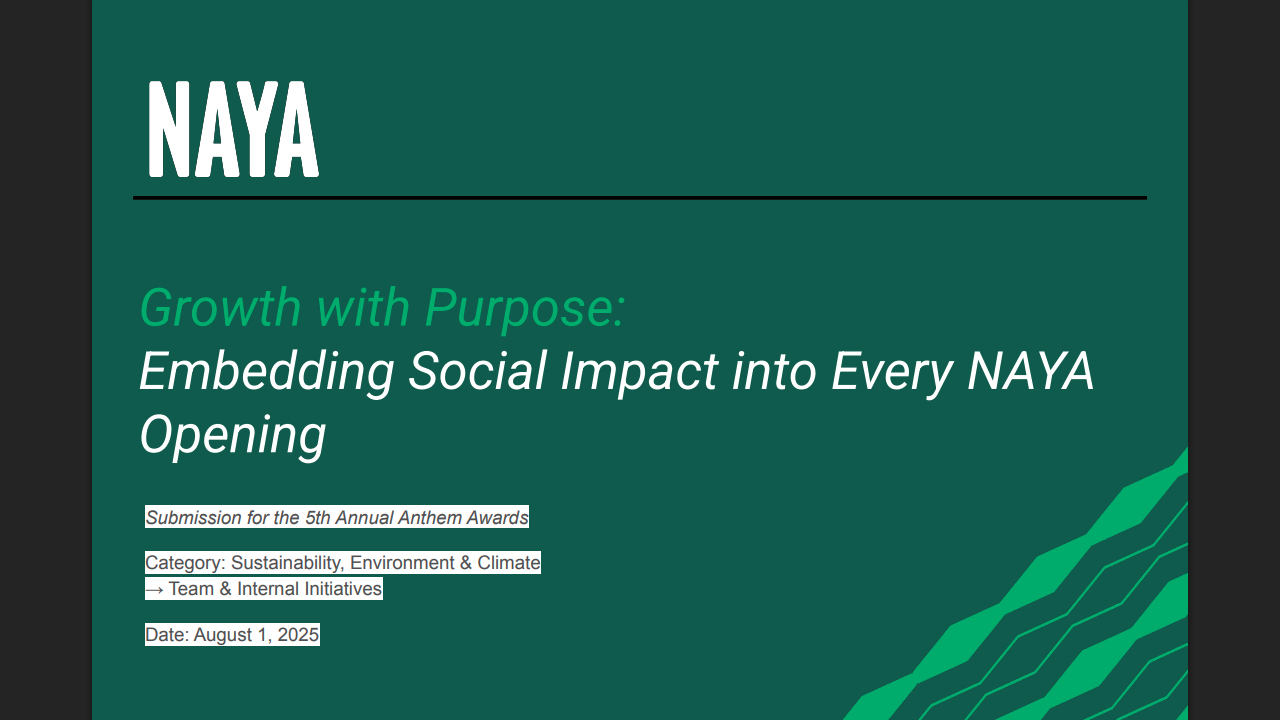 Growth with Purpose: Embedding Social Impact into Every NAYA Opening by NAYA