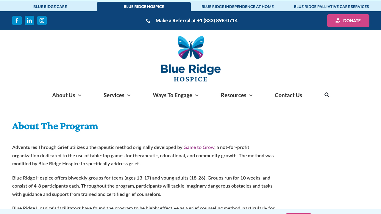 Adventures through Grief Program - Blue Ridge Hospice by New York Life Foundation