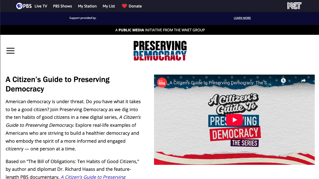 A Citizen's Guide to Preserving Democracy: The Series by THIRTEEN (Preserving Democracy initiative)