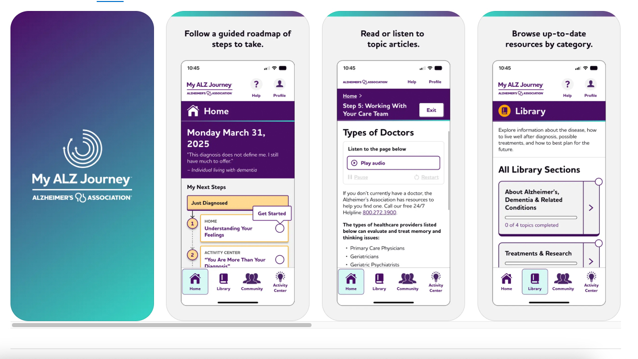 My ALZ Journey - A mobile app for people who have been newly diagnosed with early-stage dementia and their care partners by Alzheimer's Association