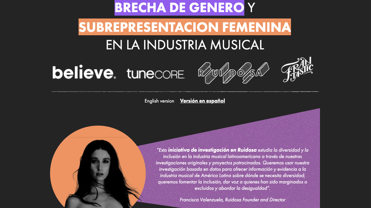 Latin Music's Gender Problem: New Data Uncovers Deep Inequities On and Off Stage by Believe Americas, TuneCore, and Ruidosa