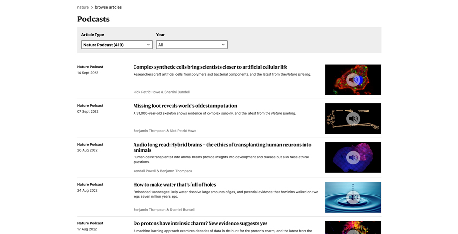 Screenshot of the entry for Nature Podcast