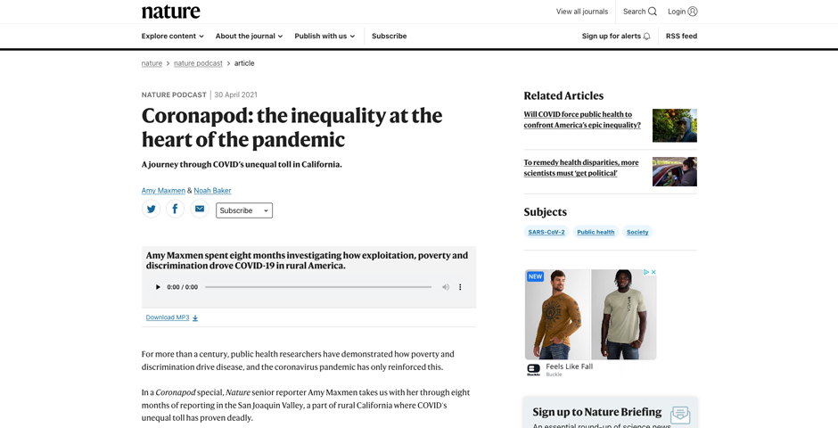 Screenshot of the entry for Coronapod: the inequality at the heart of the pandemic
