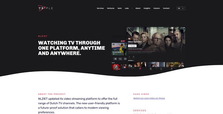 Screenshot of the entry for NLZIET - watching TV through one platform, anytime and anywhere