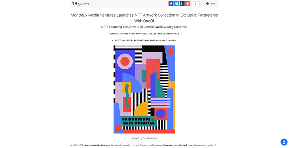 Screenshot of the entry for Montreux Jazz Festival NFT Artwork Collection