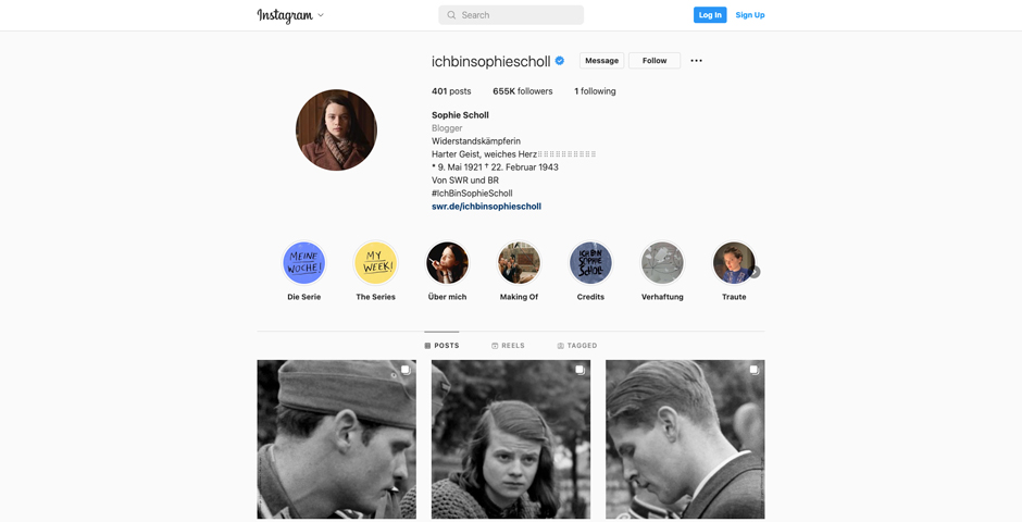 Screenshot of the entry for IchBinSophieScholl