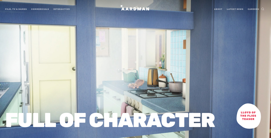 Screenshot of the entry for Aardman.com - Full of Character