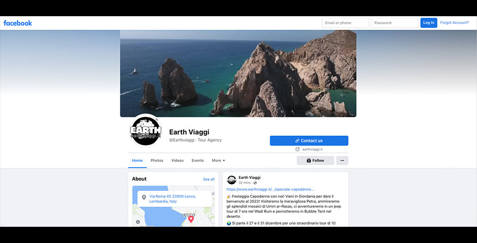 Screenshot of the entry for Earth Viaggi