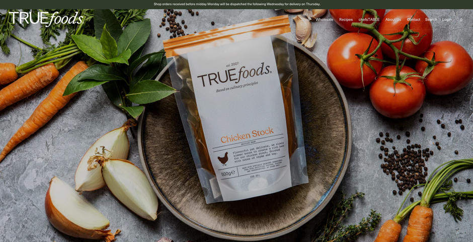 Screenshot of the entry for TRUEfoods Website