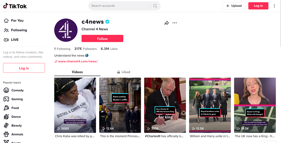 Screenshot of the entry for TikTok: Shortform news explainers