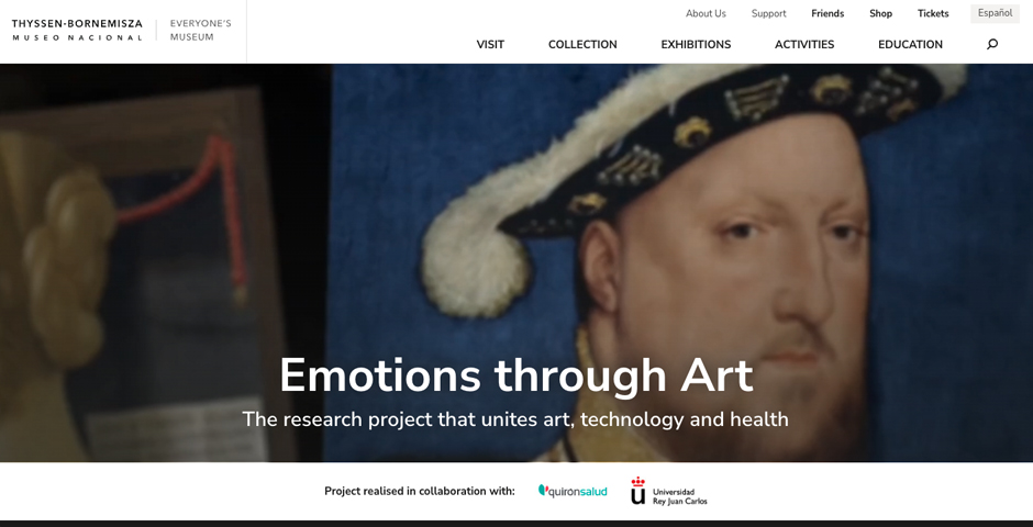 Screenshot of the entry for Emotions through Art. The research project that unites art, technology and health