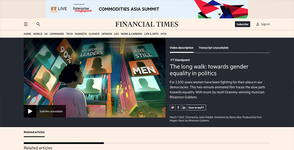 Screenshot of the entry for The long walk: towards gender equality in politics | FT Film Standpoint