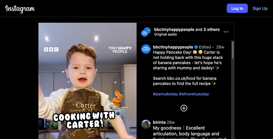 Screenshot of the entry for Cooking with Carter - Pancakes