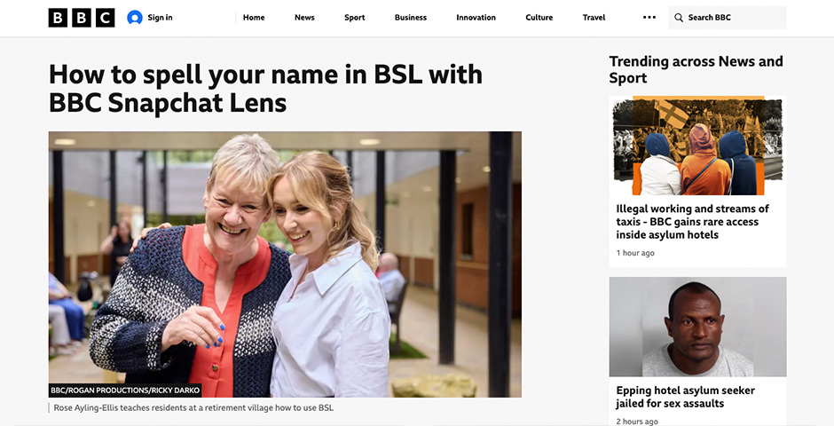 Screenshot of the entry for How to spell your name in BSL with BBC Snapchat Lens