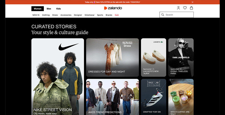 Screenshot of the entry for Stories on Zalando